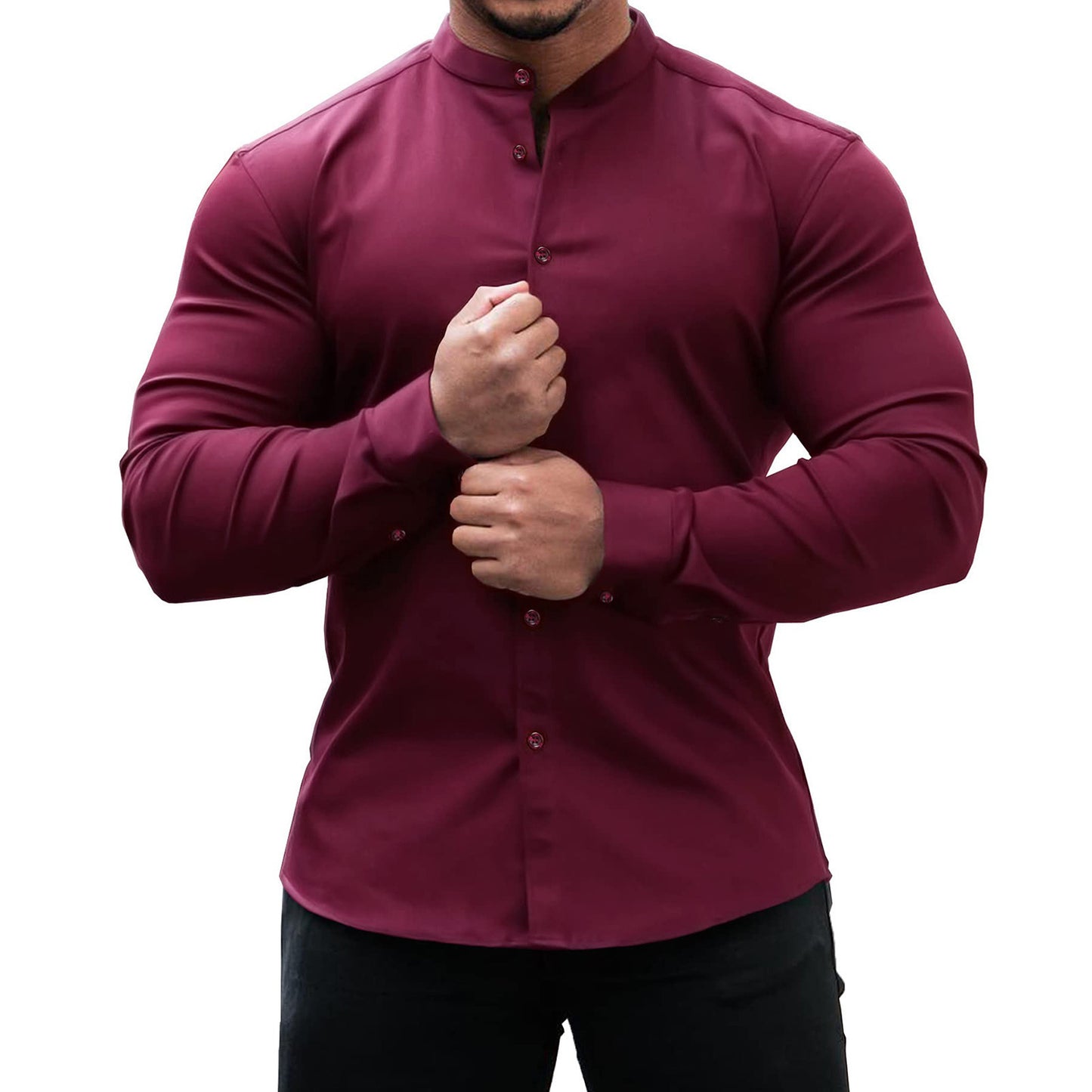 Long Sleeve Shirt Men Casual Button Down Slim Tops Solid Color Casual Mens Clothing - Daily Cozy Closet
