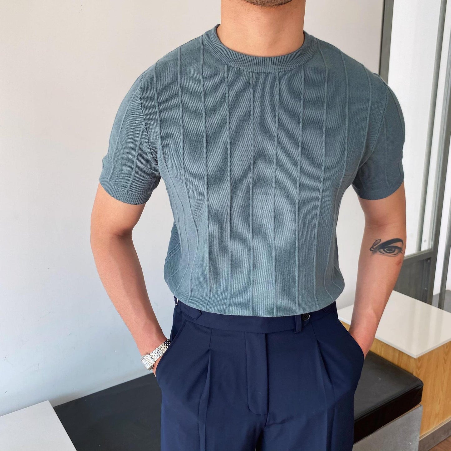 π§ Lightweight Summer Style β Men's Knitted Short Sleeve Tee - Daily Cozy Closet