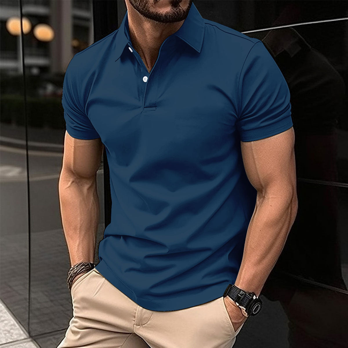 Summer Short Sleeve Polo Shirt Men Solid Color Button Lapel Button Top - Daily Cozy Closet