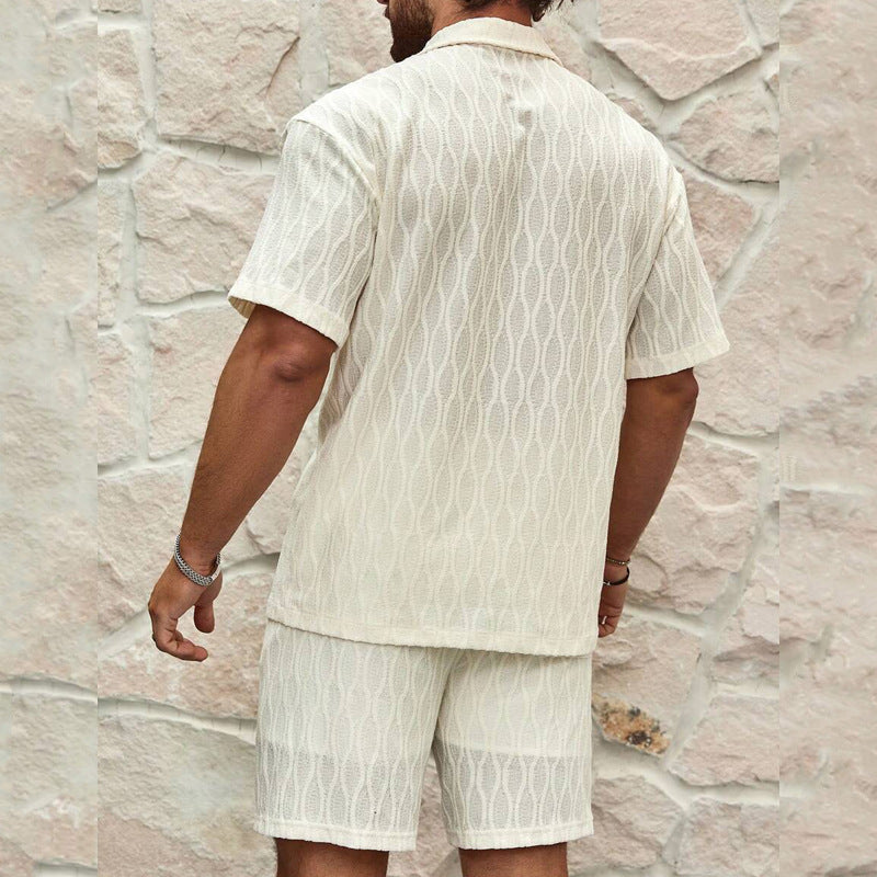 Men Tracksuits Summer Fashion Solid Loose Casual Two Pieces Lapel Button Shirt Shorts Beach Holiday All-match Outfits Male - Daily Cozy Closet