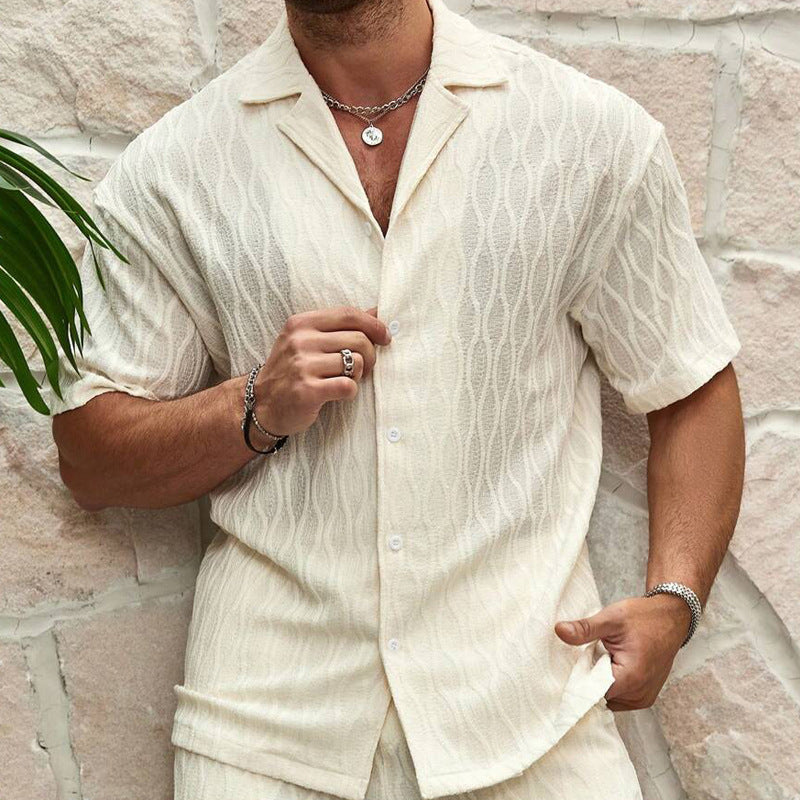 Men Tracksuits Summer Fashion Solid Loose Casual Two Pieces Lapel Button Shirt Shorts Beach Holiday All-match Outfits Male - Daily Cozy Closet