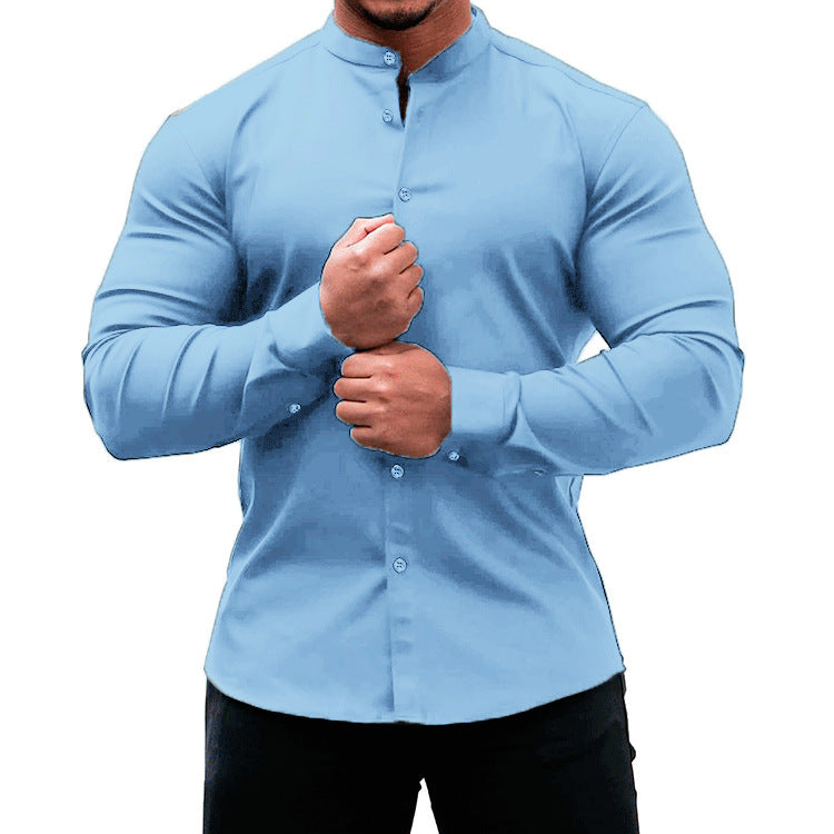 Long Sleeve Shirt Men Casual Button Down Slim Tops Solid Color Casual Mens Clothing - Daily Cozy Closet