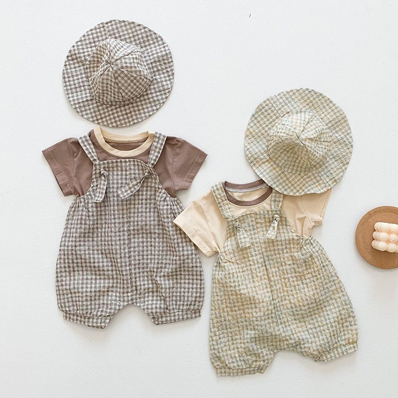 ๐ถ Adorable & Breezy โ Baby Checkered Three-Piece Sling Set for Summer - Daily Cozy Closet