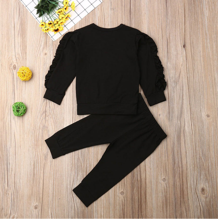 Newborn Baby Boys Girls Ruffles Jumper Solid Long Sleeve Sweatshirt Tops Pants Infant Kids 2Pcs Outfits Clothes Set Fall Clothes - Daily Cozy Closet