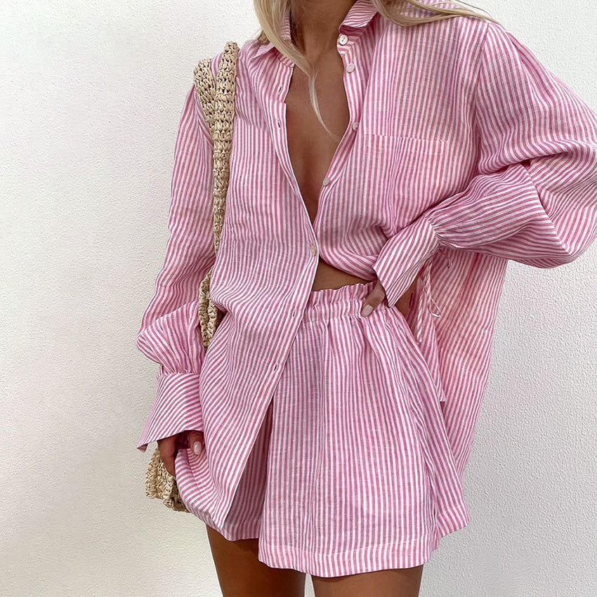 🏝️Pure Cotton Striped Shirt Outfit Ins Style Casual - Daily Cozy Closet