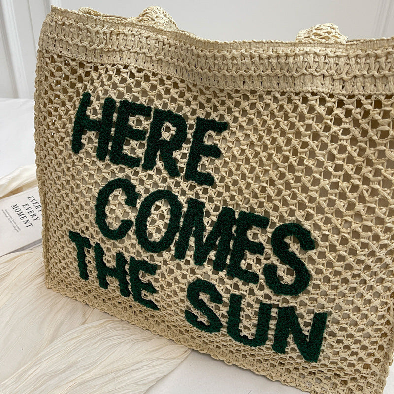 ๐ Breezy, Bold & Ready to Go โ Woven Hollow Straw Tote Shoulder Bag - Daily Cozy Closet