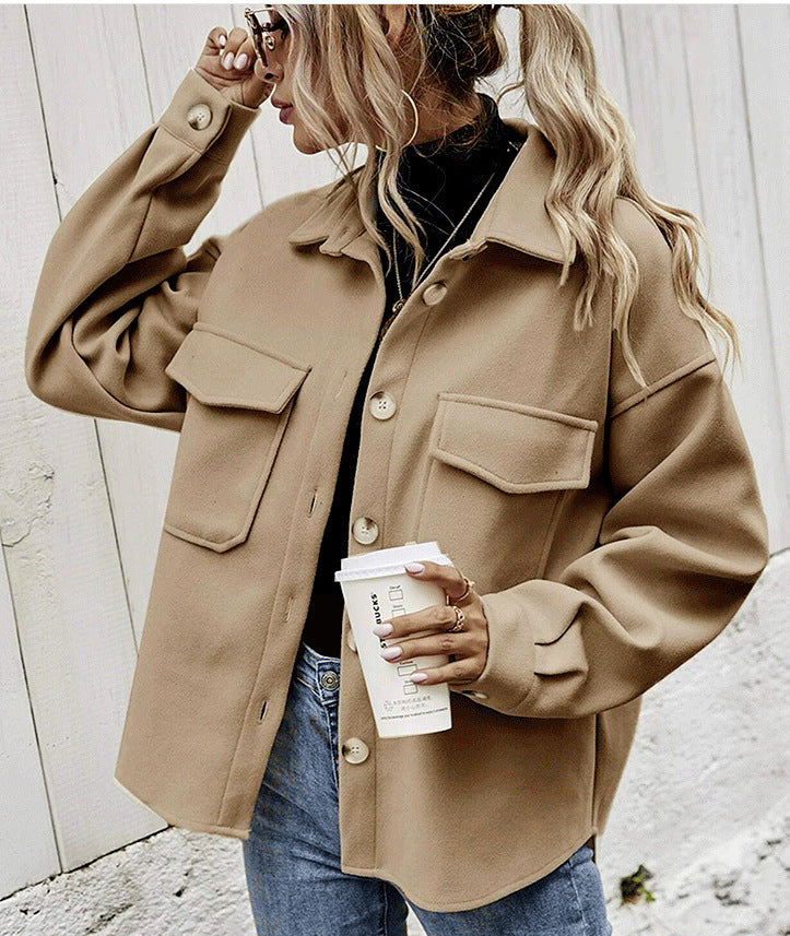 Winter Coat Women Lapel Single-breasted Thickened Solid Color Jacket Woolen Loose Short Coat For Women Fashion Outwear Clothing - Daily Cozy Closet