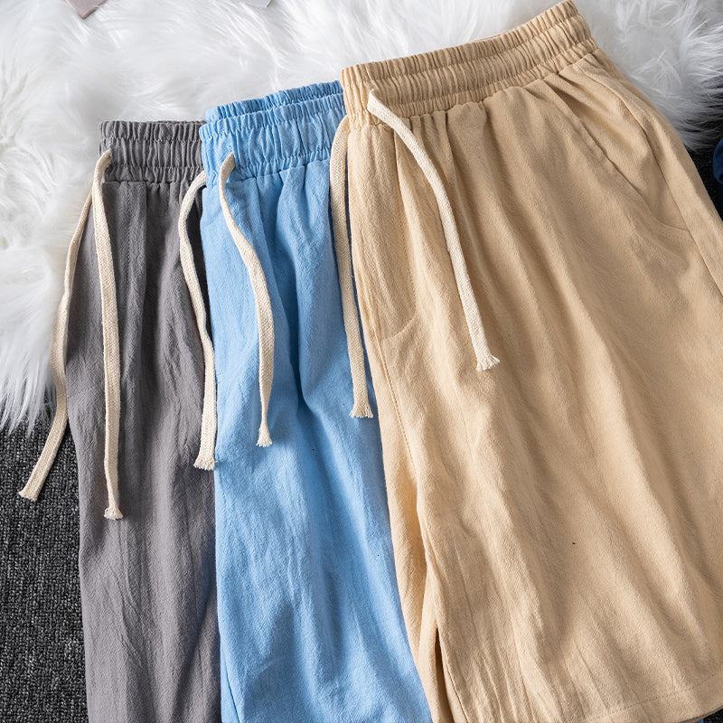 ☀️ Cotton Line Shorts for Men – Summer Elastic Waist Casual Comfort - Daily Cozy Closet