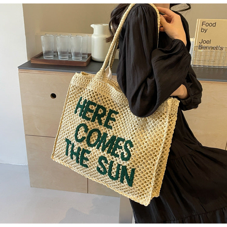 ๐ Breezy, Bold & Ready to Go โ Woven Hollow Straw Tote Shoulder Bag - Daily Cozy Closet