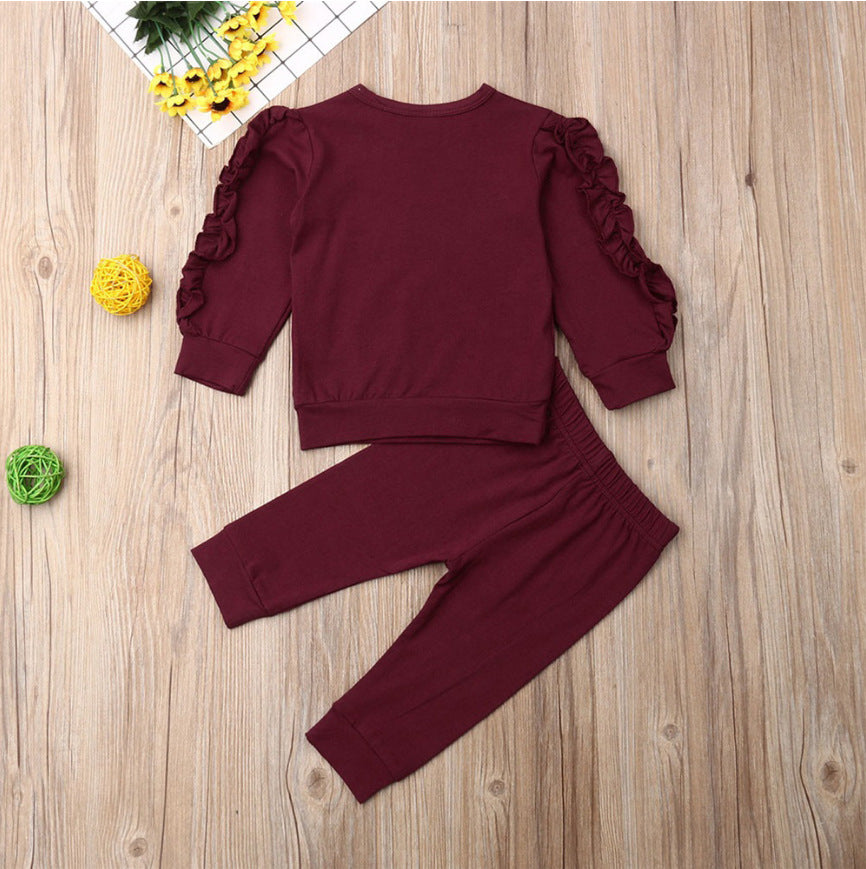 Newborn Baby Boys Girls Ruffles Jumper Solid Long Sleeve Sweatshirt Tops Pants Infant Kids 2Pcs Outfits Clothes Set Fall Clothes - Daily Cozy Closet