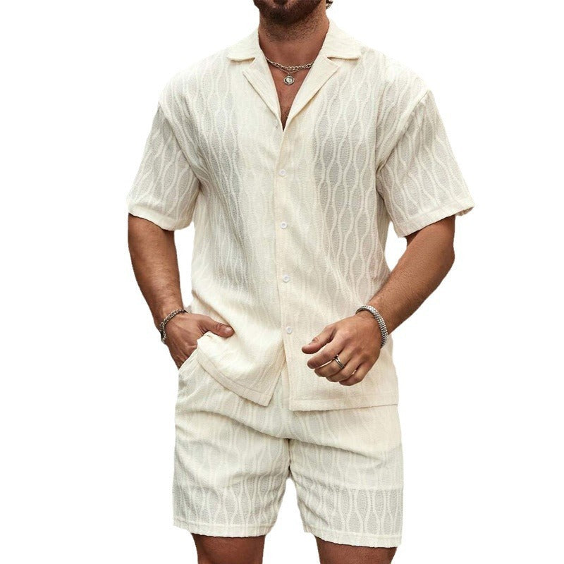 Men Tracksuits Summer Fashion Solid Loose Casual Two Pieces Lapel Button Shirt Shorts Beach Holiday All-match Outfits Male - Daily Cozy Closet