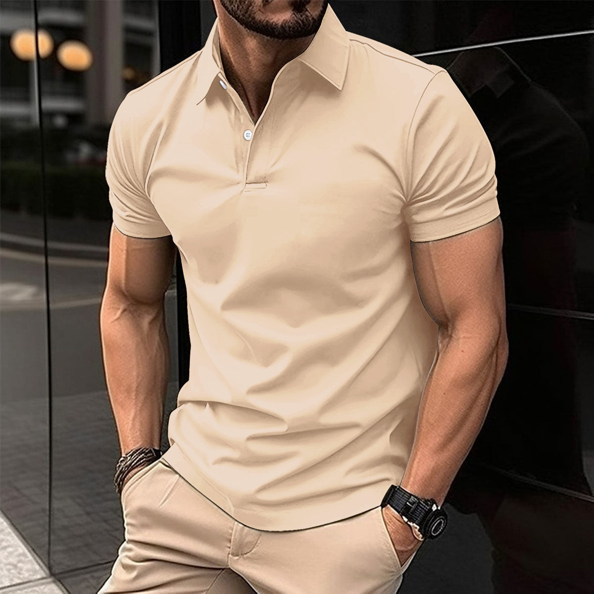 Summer Short Sleeve Polo Shirt Men Solid Color Button Lapel Button Top - Daily Cozy Closet