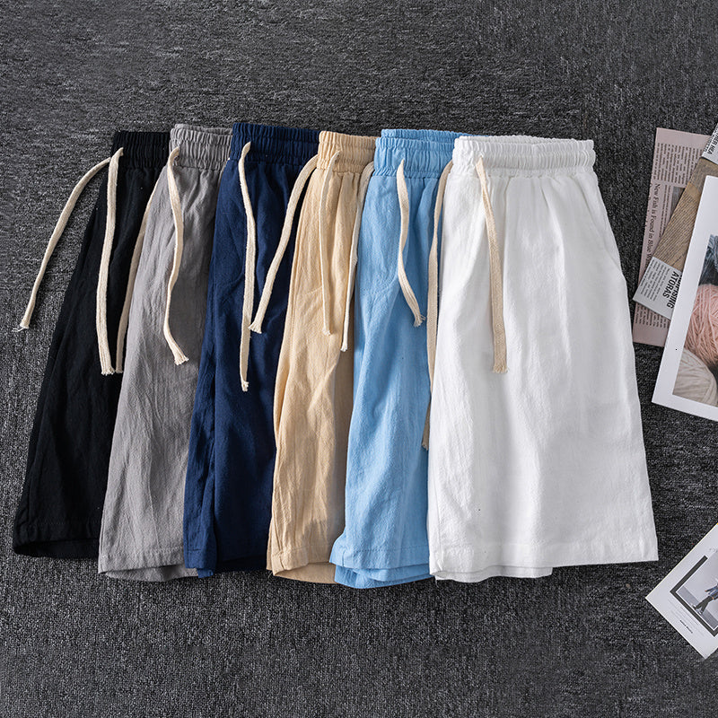 ☀️ Cotton Line Shorts for Men – Summer Elastic Waist Casual Comfort - Daily Cozy Closet