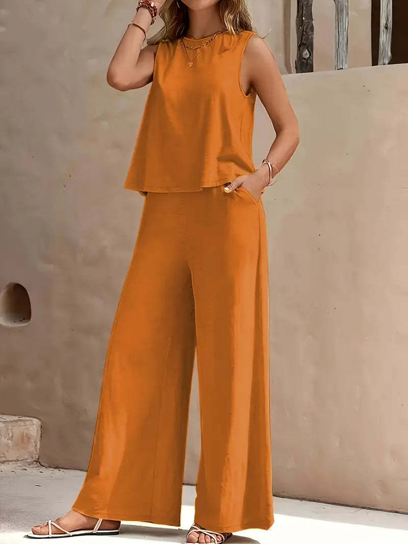 🌿 Effortless Style, All-Day Comfort – Women’s Solid Color Cotton-Linen Set - Daily Cozy Closet