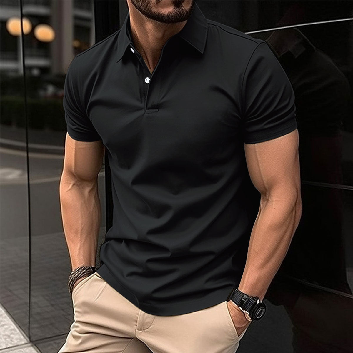 Summer Short Sleeve Polo Shirt Men Solid Color Button Lapel Button Top - Daily Cozy Closet