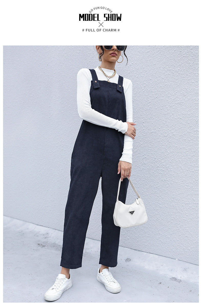 🍂 Cozy & Effortless – Women’s Autumn Corduroy Suspender Pants - Daily Cozy Closet