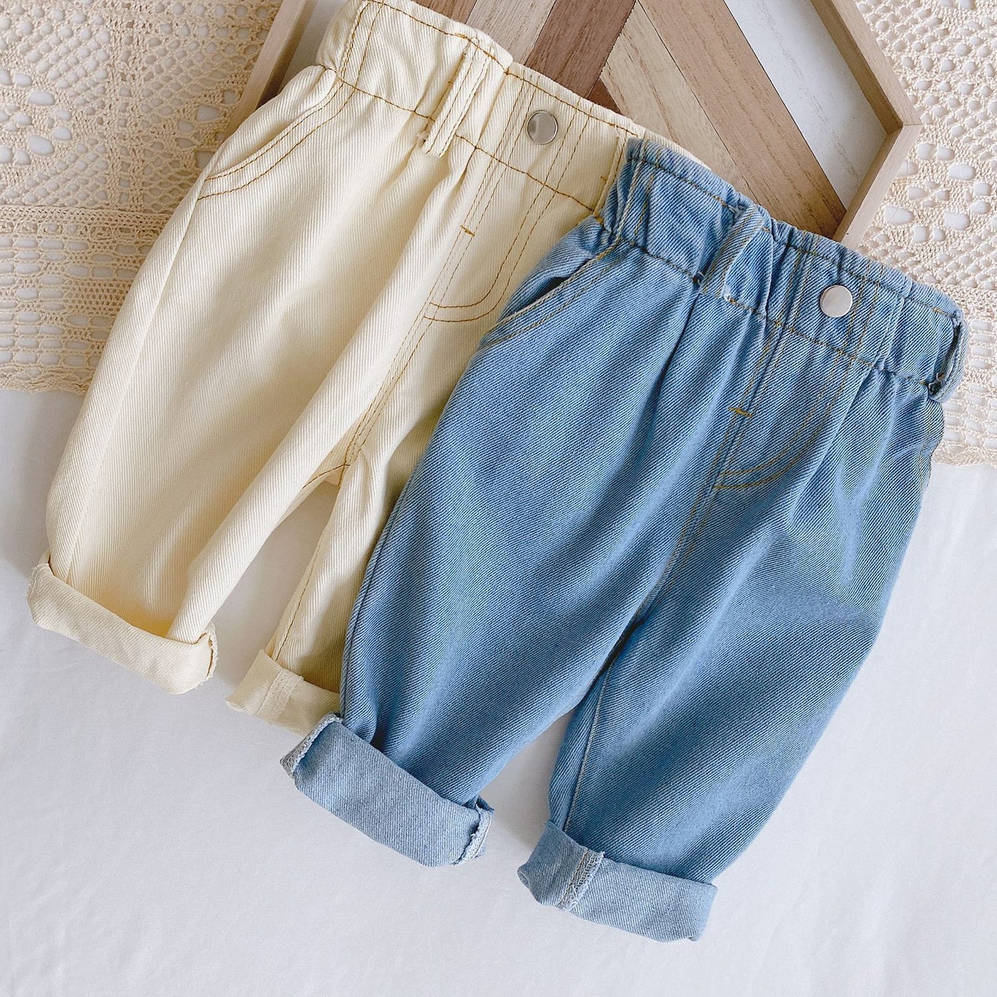 Baby Solid Color Casual High Waist Soft Jeans - Daily Cozy Closet
