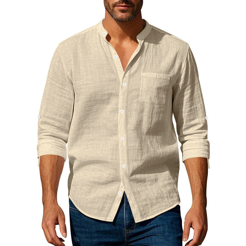 👔 Stylish Long Sleeve Stand Collar Shirt with Pockets – Casual Comfort for Men - Daily Cozy Closet