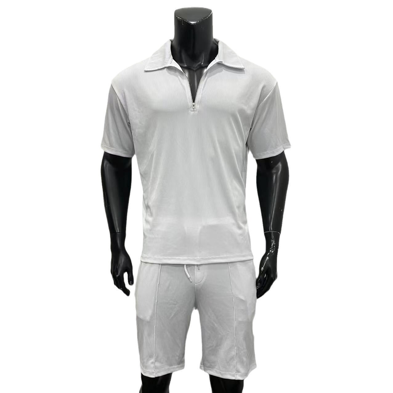 Summer Fashion Mens Clothing Men's Suits New Zipper Polo Casual Short Sleeve Drawstring Shorts Men's Set - Daily Cozy Closet