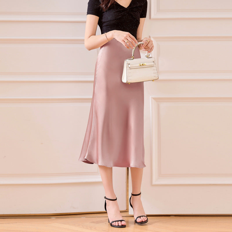 ✨ Elegant Shine, Everyday Comfort – Slimming Satin A-Line Skirt - Daily Cozy Closet