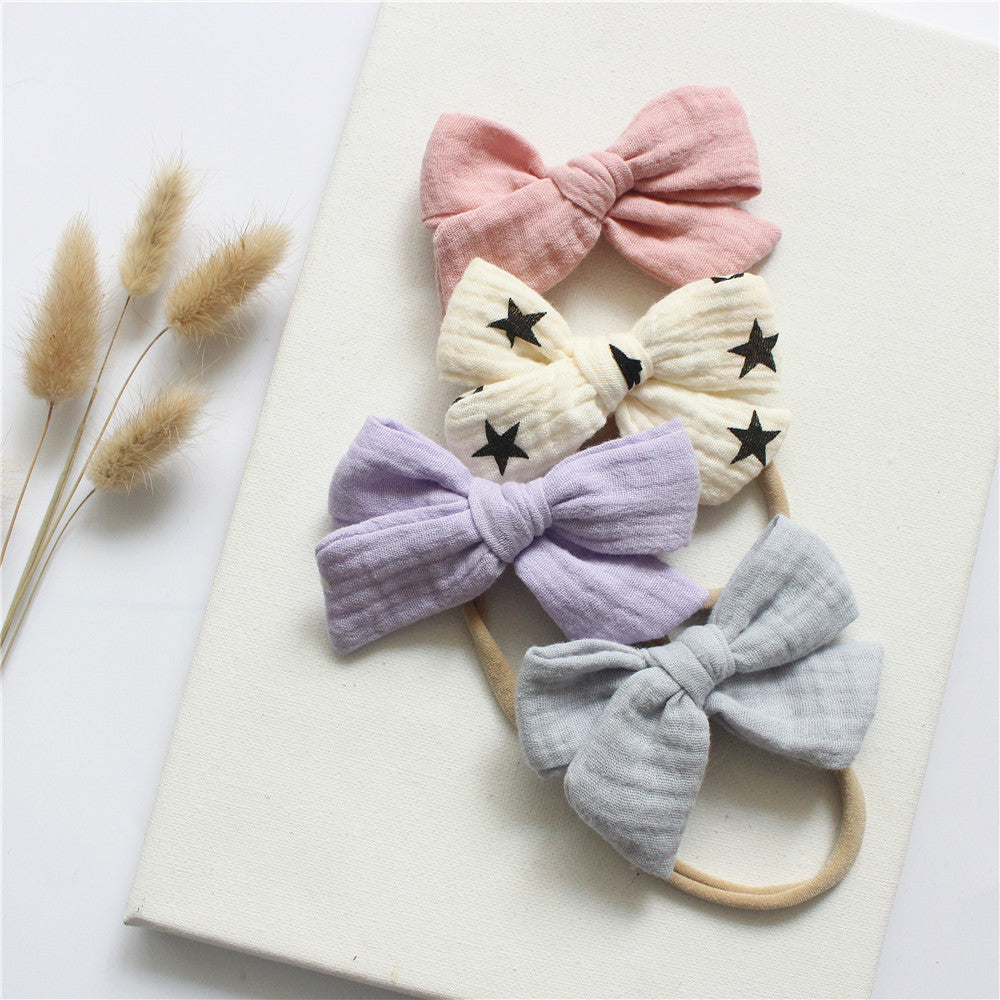 🎀 Soft, Sweet & Stylish – Baby Cotton Gauze Bow Headband Set (4-Pack) - Daily Cozy Closet