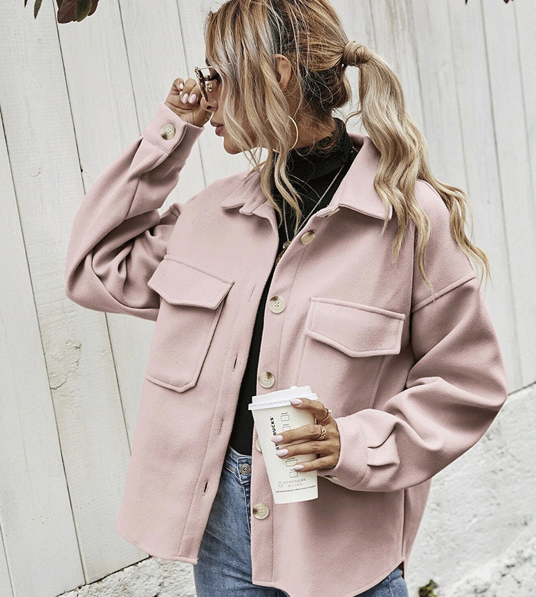 Winter Coat Women Lapel Single-breasted Thickened Solid Color Jacket Woolen Loose Short Coat For Women Fashion Outwear Clothing - Daily Cozy Closet