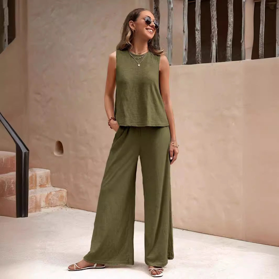 🌿 Effortless Style, All-Day Comfort – Women’s Solid Color Cotton-Linen Set - Daily Cozy Closet