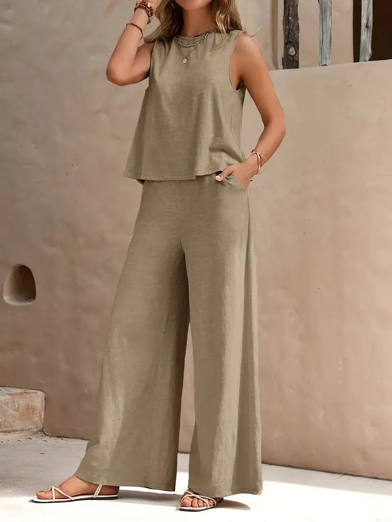 🌿 Effortless Style, All-Day Comfort – Women’s Solid Color Cotton-Linen Set - Daily Cozy Closet