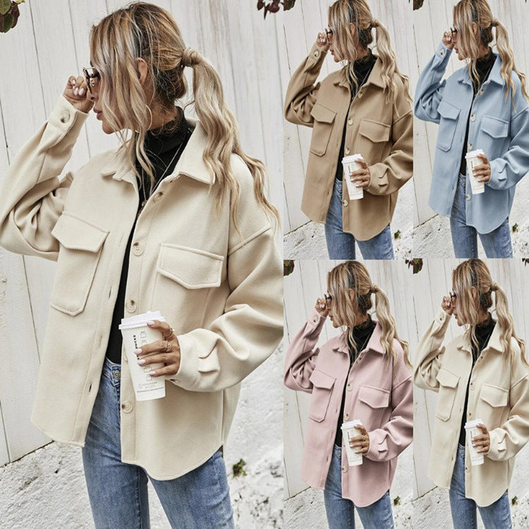 Winter Coat Women Lapel Single-breasted Thickened Solid Color Jacket Woolen Loose Short Coat For Women Fashion Outwear Clothing - Daily Cozy Closet