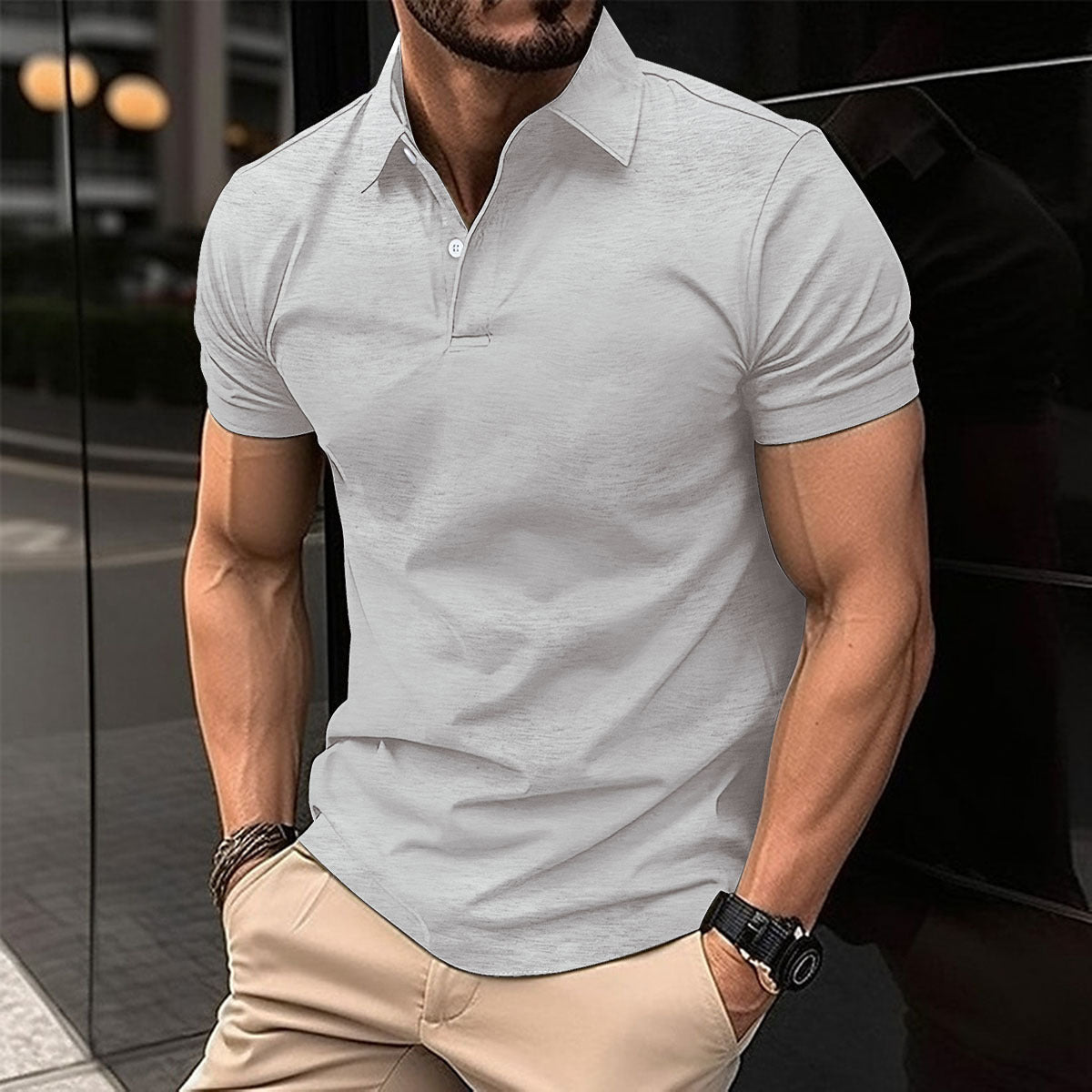 Summer Short Sleeve Polo Shirt Men Solid Color Button Lapel Button Top - Daily Cozy Closet