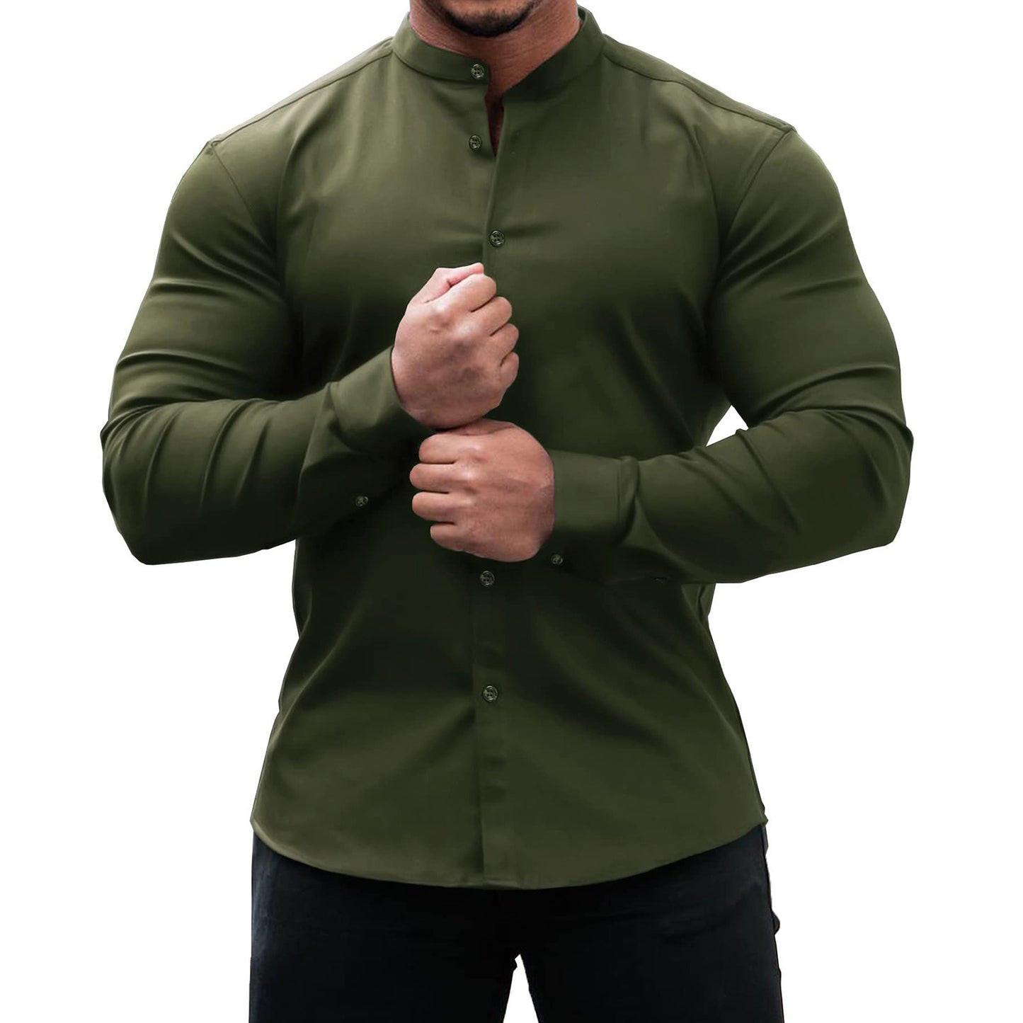 Long Sleeve Shirt Men Casual Button Down Slim Tops Solid Color Casual Mens Clothing - Daily Cozy Closet