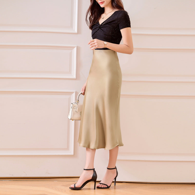 ✨ Elegant Shine, Everyday Comfort – Slimming Satin A-Line Skirt - Daily Cozy Closet