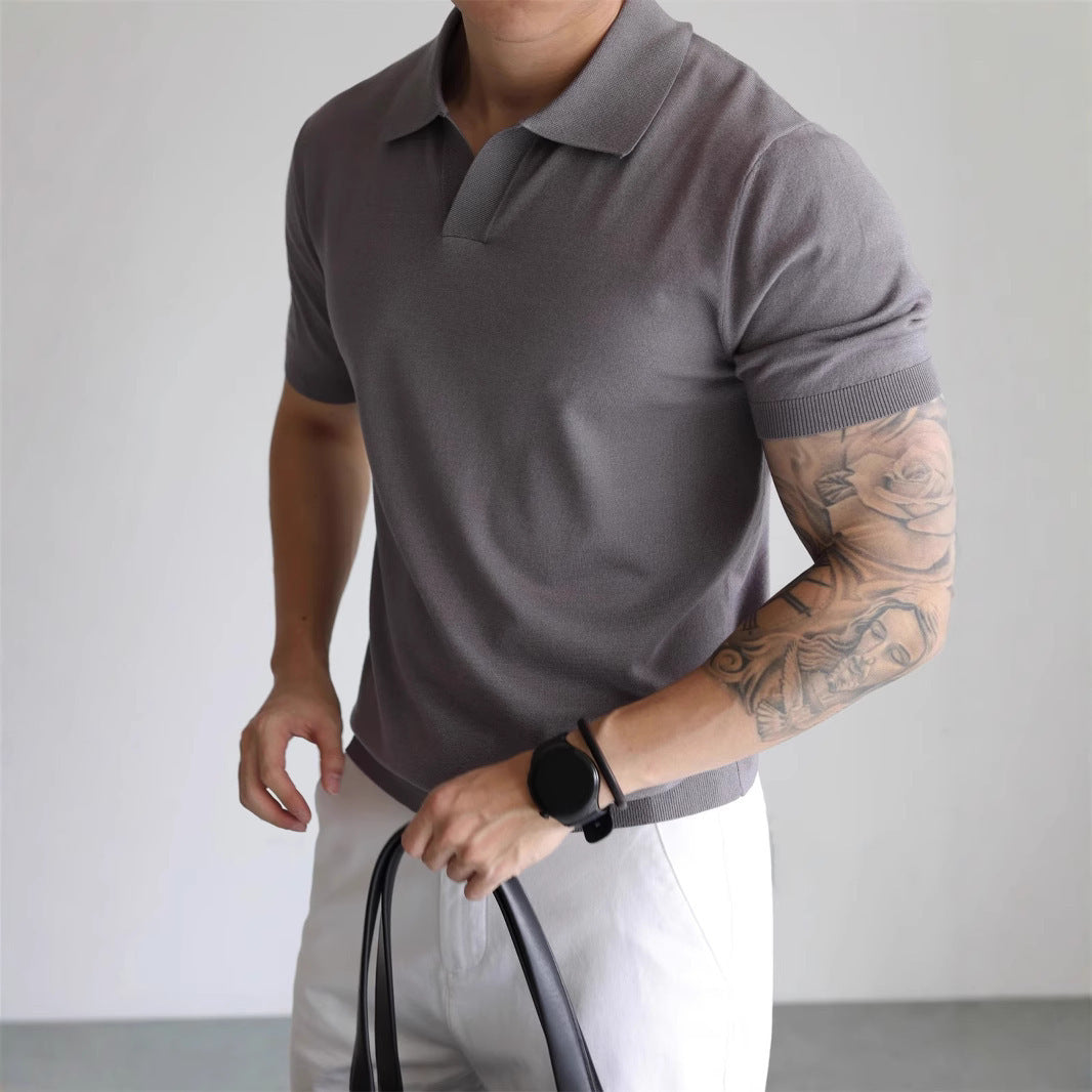 ❄️ Cool & Refined – Summer Ice Silk Lapel Knitwear for Men - Daily Cozy Closet
