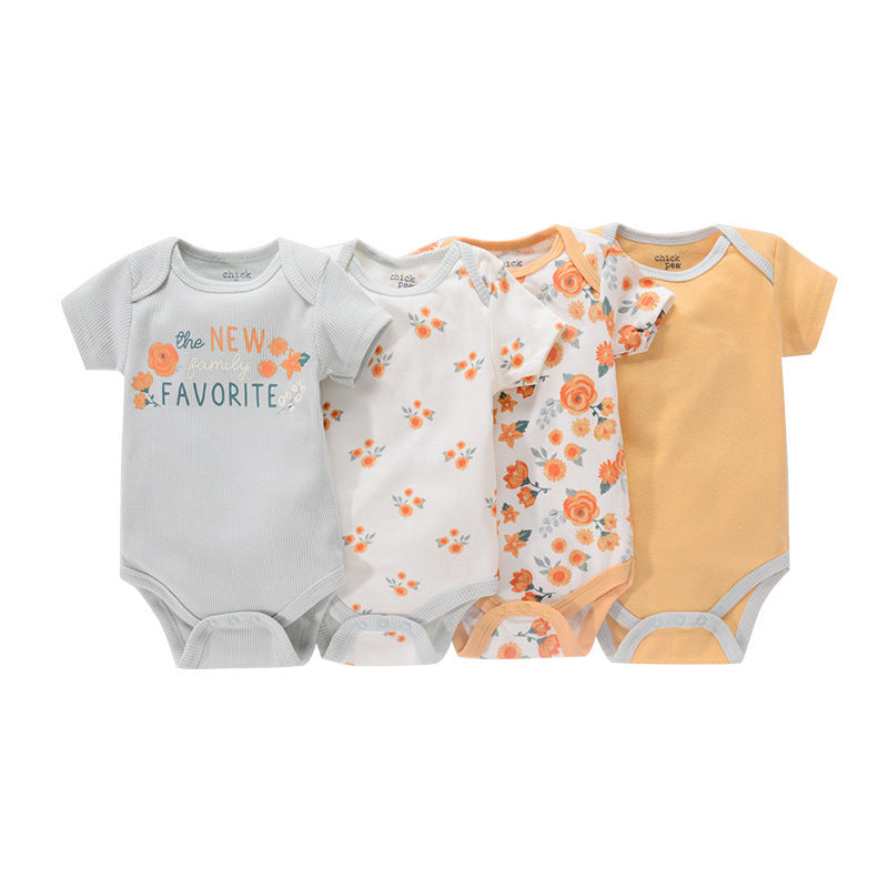 ☀️ All-Day Comfort – 4-Pack Summer Cotton Baby Rompers - Daily Cozy Closet