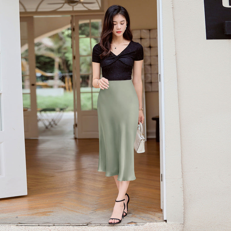 ✨ Elegant Shine, Everyday Comfort – Slimming Satin A-Line Skirt - Daily Cozy Closet