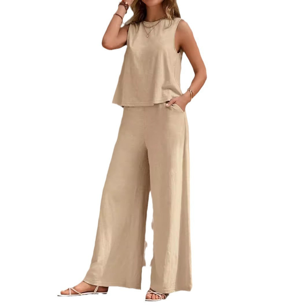 🌿 Effortless Style, All-Day Comfort – Women’s Solid Color Cotton-Linen Set - Daily Cozy Closet