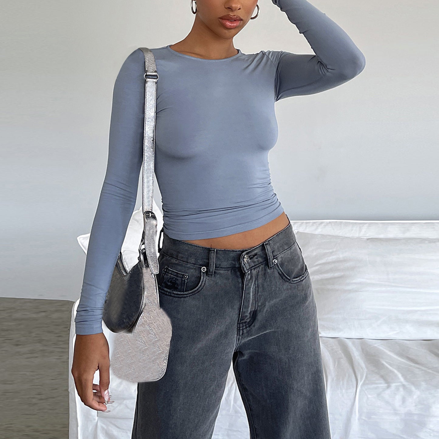 Women's Clothing Fashion Slim Long-sleeved Pullovers Tops Solid Causal Fit Shirts - Daily Cozy Closet