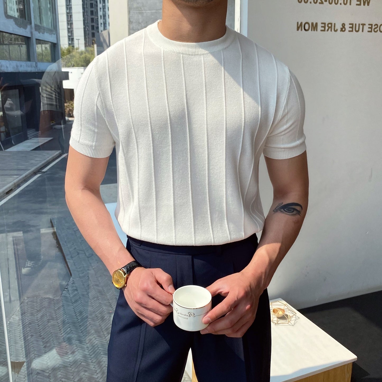 π§ Lightweight Summer Style β Men's Knitted Short Sleeve Tee - Daily Cozy Closet