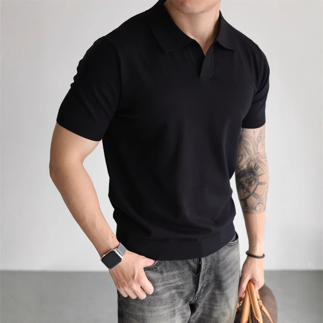 ❄️ Cool & Refined – Summer Ice Silk Lapel Knitwear for Men - Daily Cozy Closet