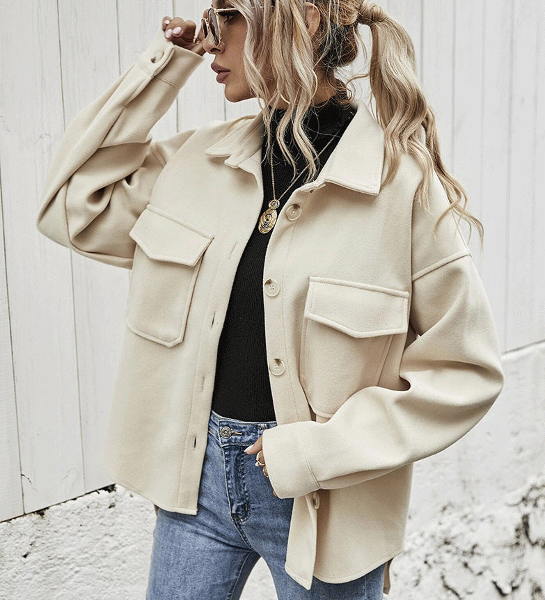 Winter Coat Women Lapel Single-breasted Thickened Solid Color Jacket Woolen Loose Short Coat For Women Fashion Outwear Clothing - Daily Cozy Closet
