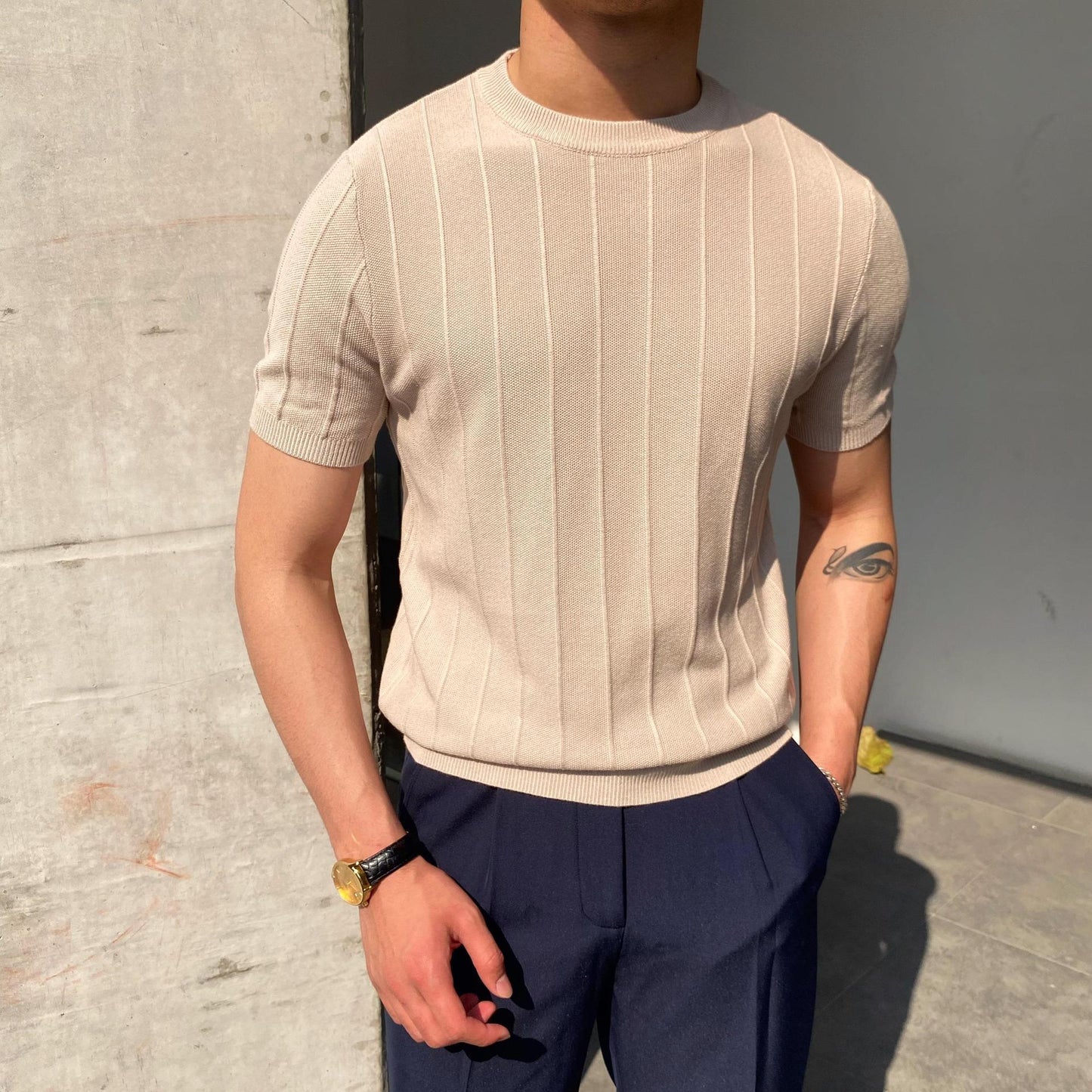 π§ Lightweight Summer Style β Men's Knitted Short Sleeve Tee - Daily Cozy Closet