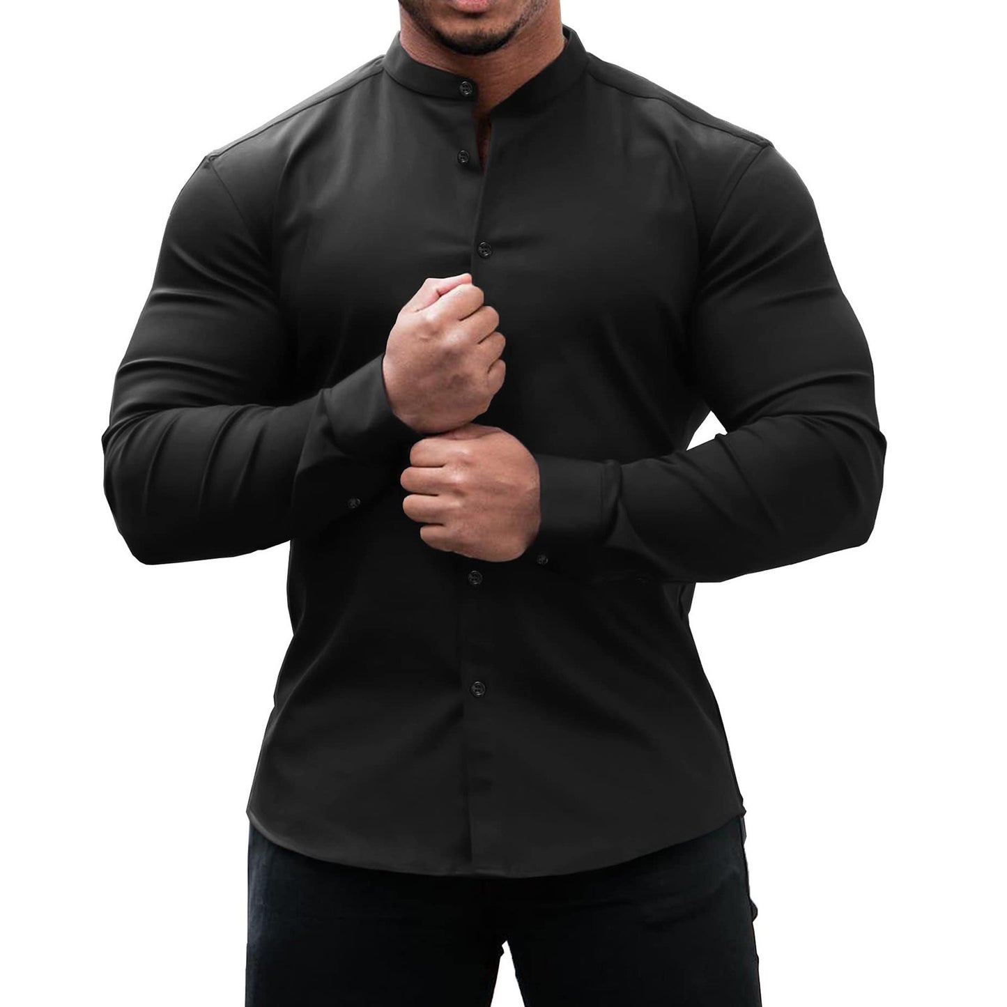 Long Sleeve Shirt Men Casual Button Down Slim Tops Solid Color Casual Mens Clothing - Daily Cozy Closet