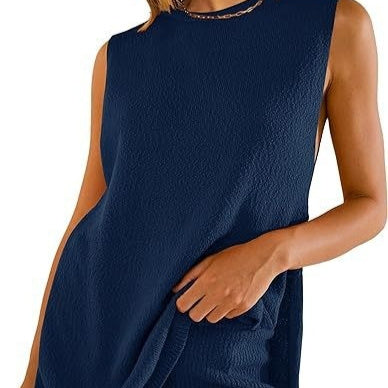 đ´ Effortless Knit Comfort â Women's Summer Split Vest & Shorts Set - Daily Cozy Closet