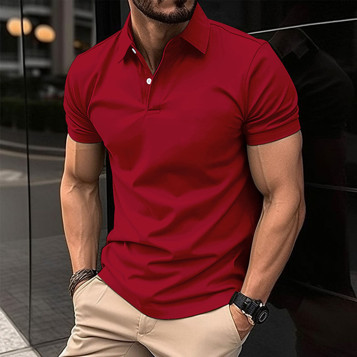 Summer Short Sleeve Polo Shirt Men Solid Color Button Lapel Button Top - Daily Cozy Closet