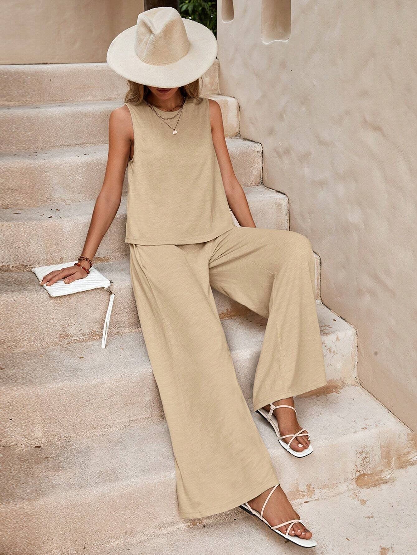 🌿 Effortless Style, All-Day Comfort – Women’s Solid Color Cotton-Linen Set - Daily Cozy Closet