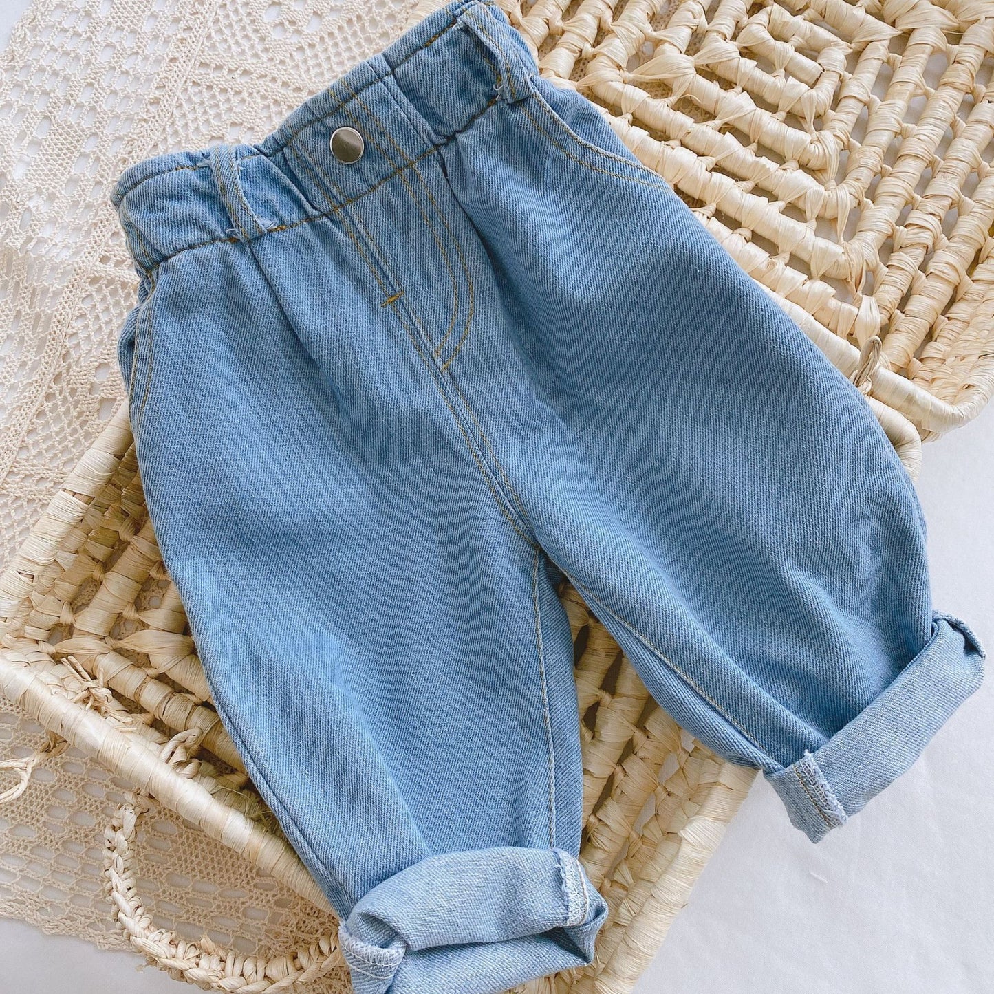 Baby Solid Color Casual High Waist Soft Jeans - Daily Cozy Closet