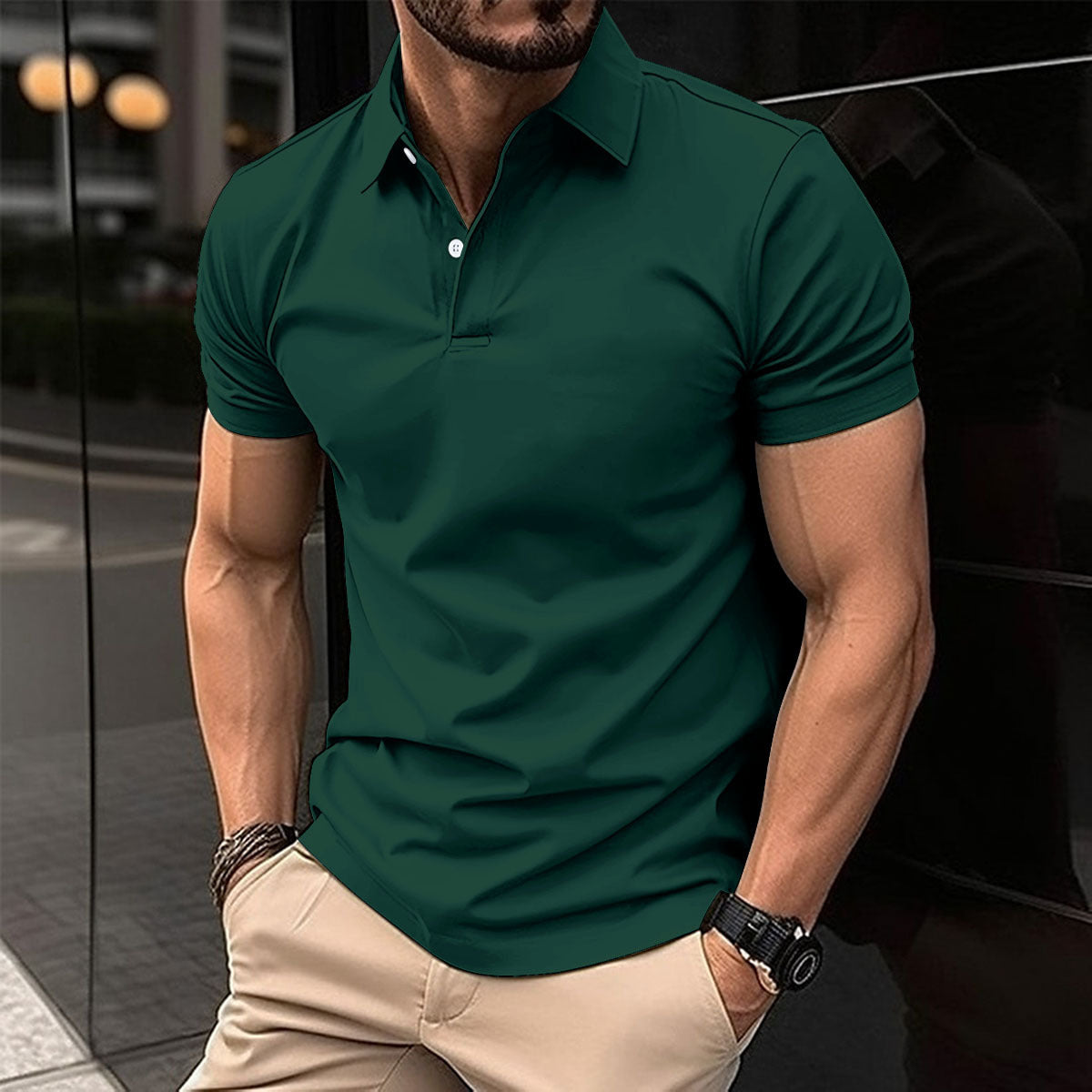Summer Short Sleeve Polo Shirt Men Solid Color Button Lapel Button Top - Daily Cozy Closet