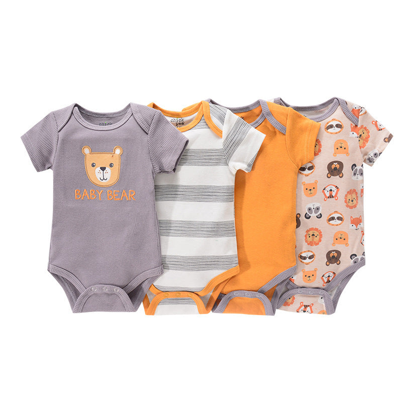 ☀️ All-Day Comfort – 4-Pack Summer Cotton Baby Rompers - Daily Cozy Closet