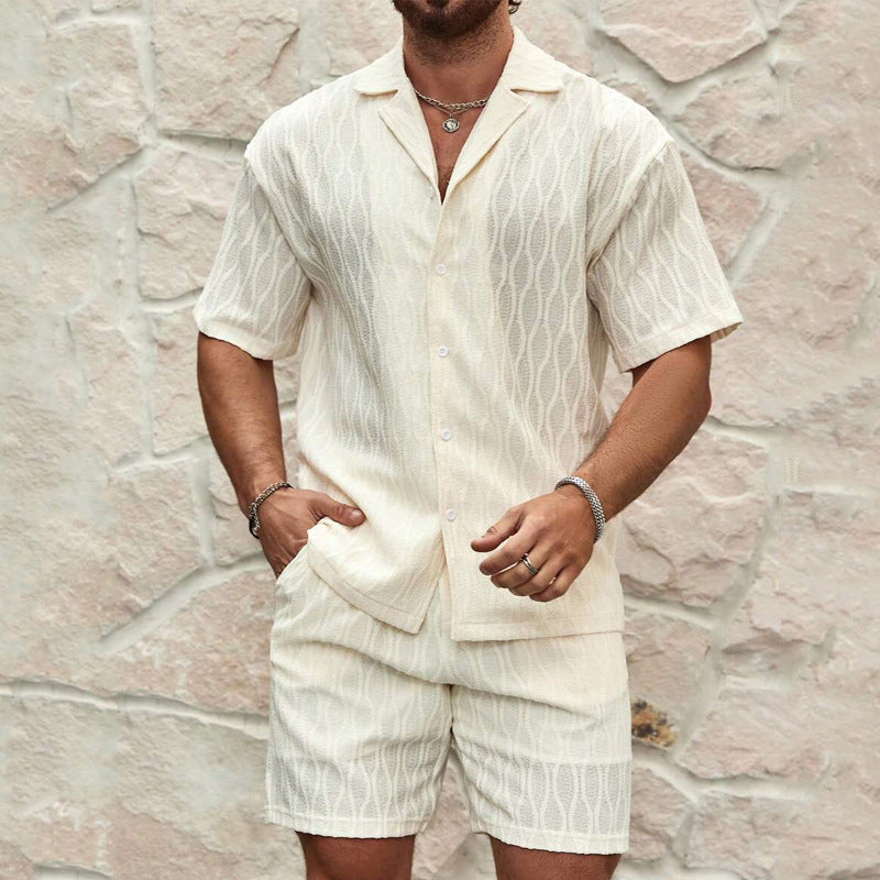 Men Tracksuits Summer Fashion Solid Loose Casual Two Pieces Lapel Button Shirt Shorts Beach Holiday All-match Outfits Male - Daily Cozy Closet