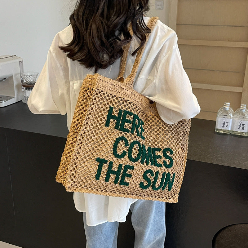 ๐ Breezy, Bold & Ready to Go โ Woven Hollow Straw Tote Shoulder Bag - Daily Cozy Closet